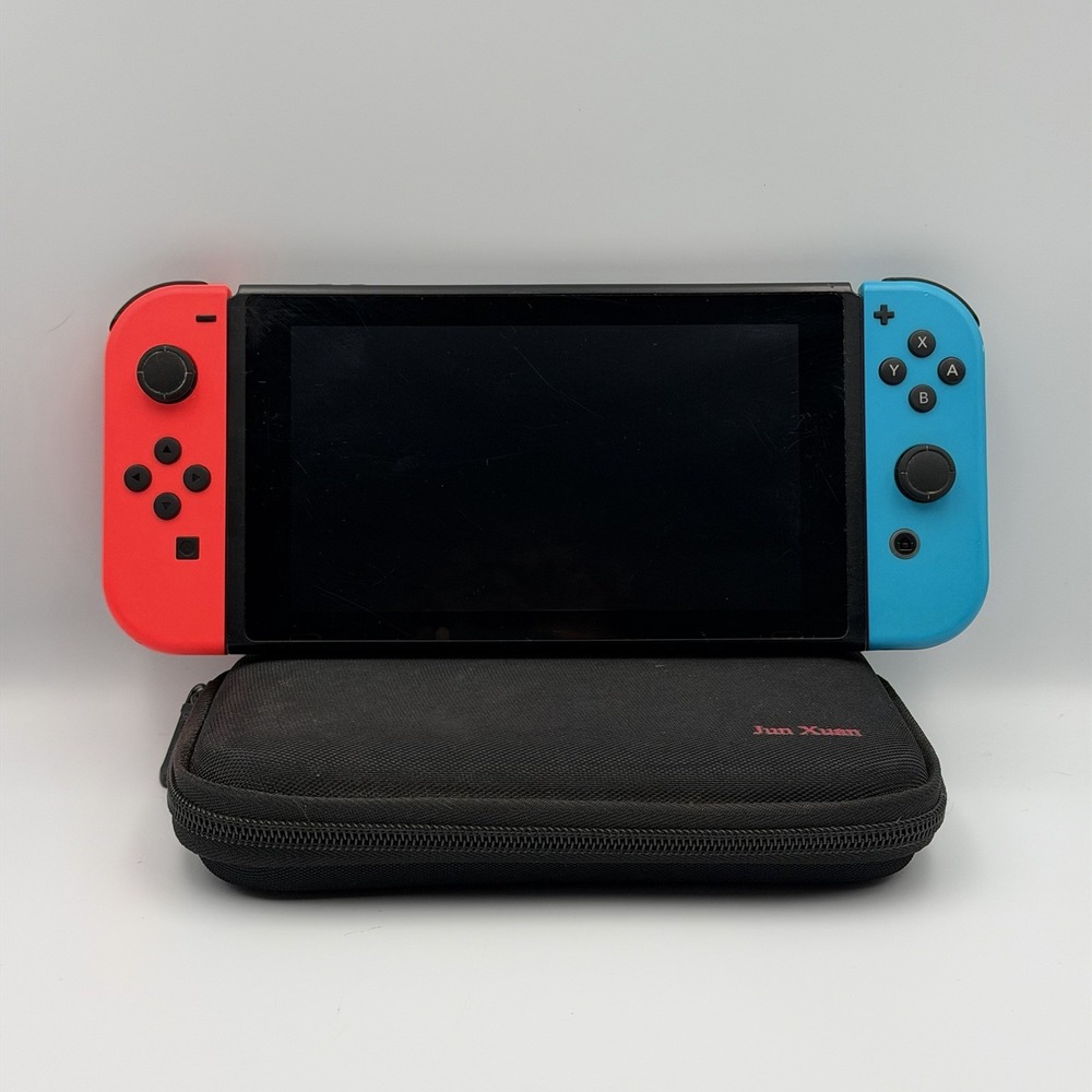 Nintendo Switch Console Red Blue Joy-Con Tested Working Charger Case